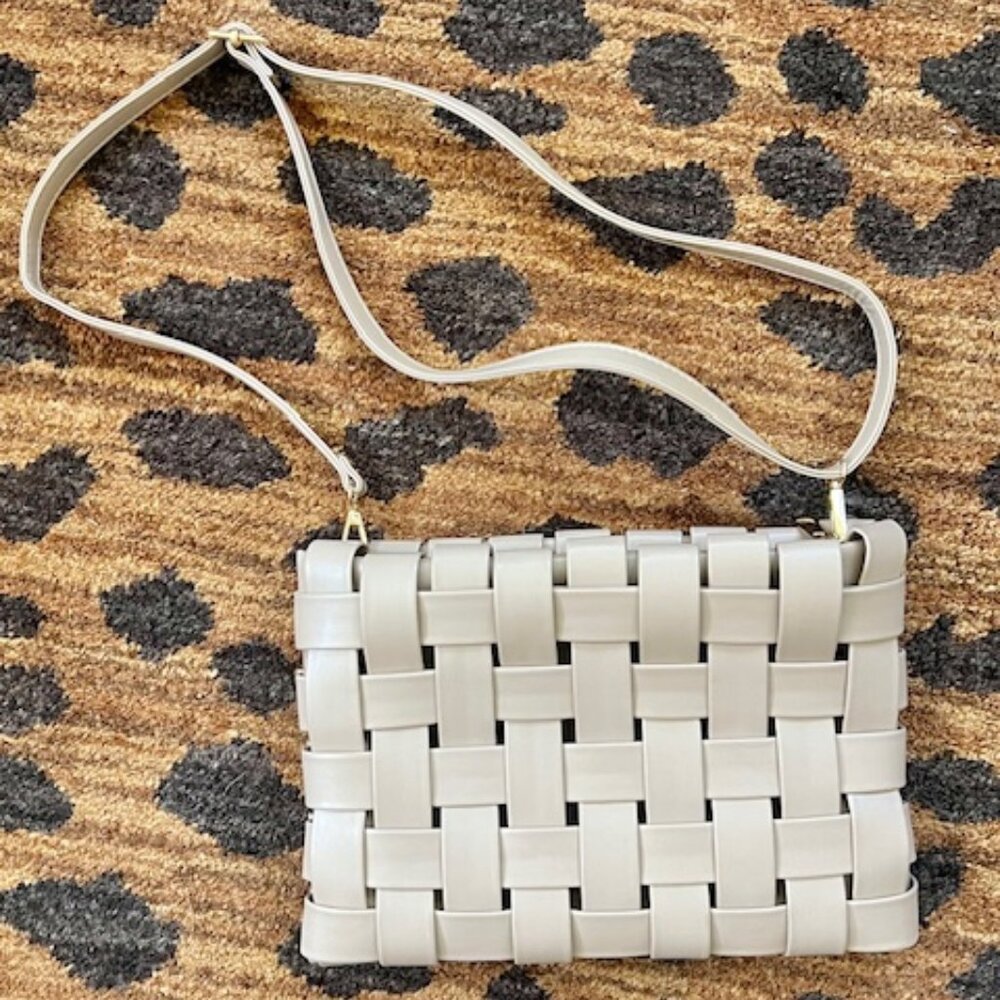 Anthropologie Lindy Woven Beige Crossbody Clutch